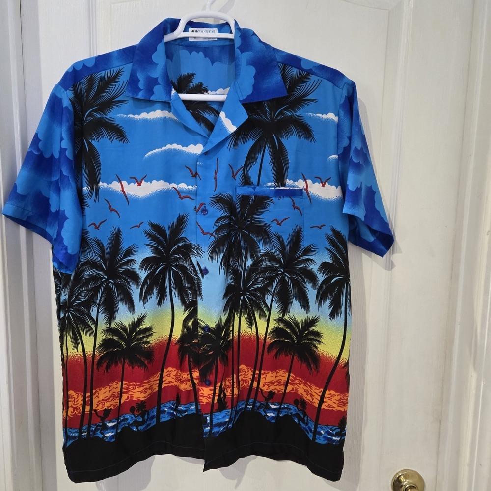 vho hawaiian‎ shirt XL Palm Trees Birds Tropical Beach